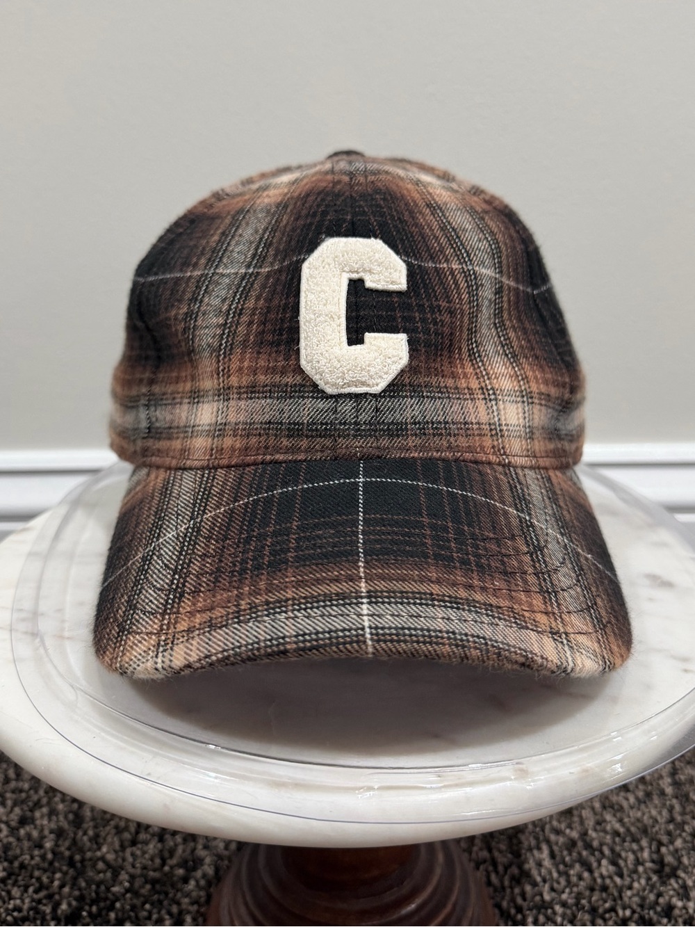 Celine x Hedi Wool Plaid College Patch “C” Logo Baseball Hat